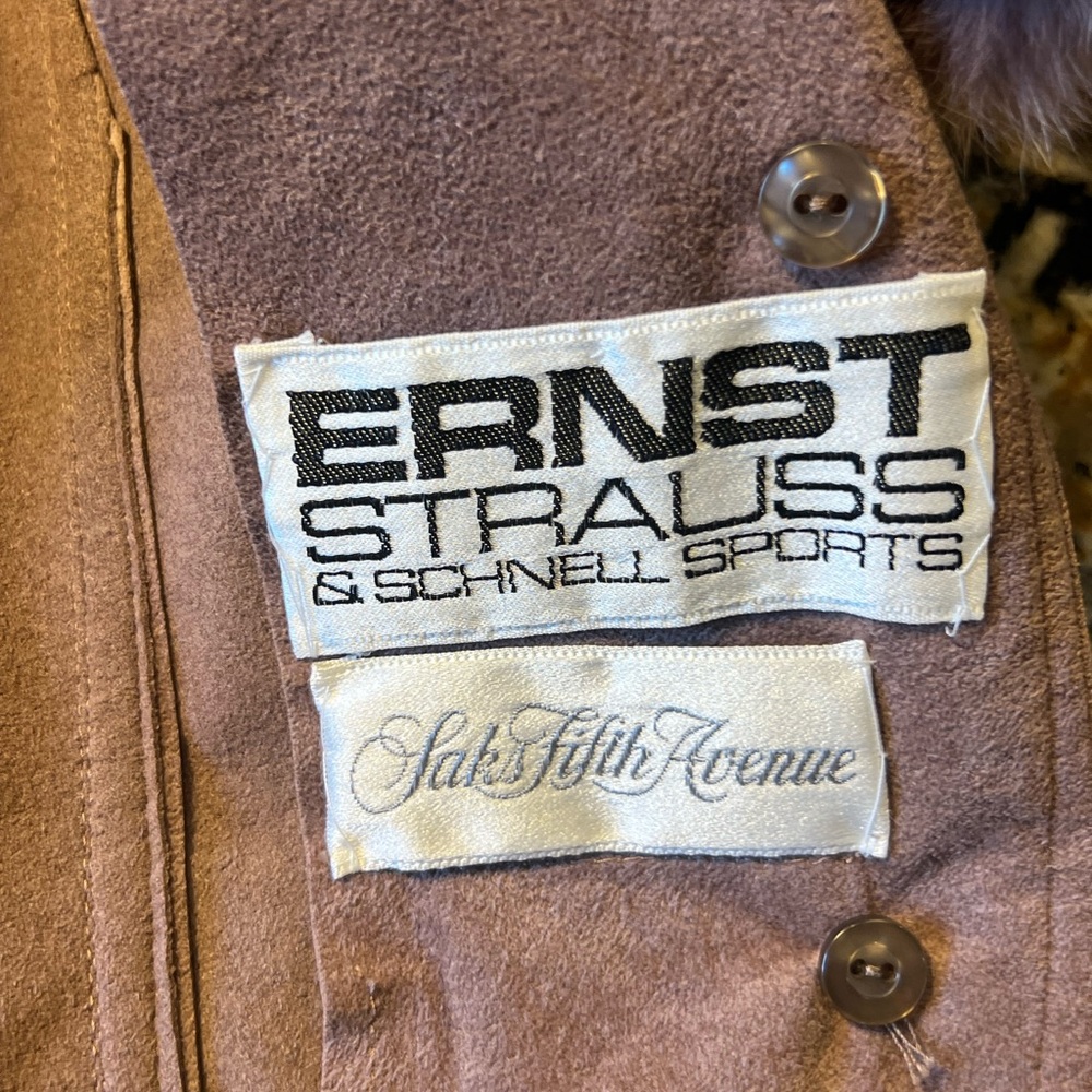 Saks Fifth Avenue Taupe Suede Blazer with Fur Collar - Picture 12 of 13